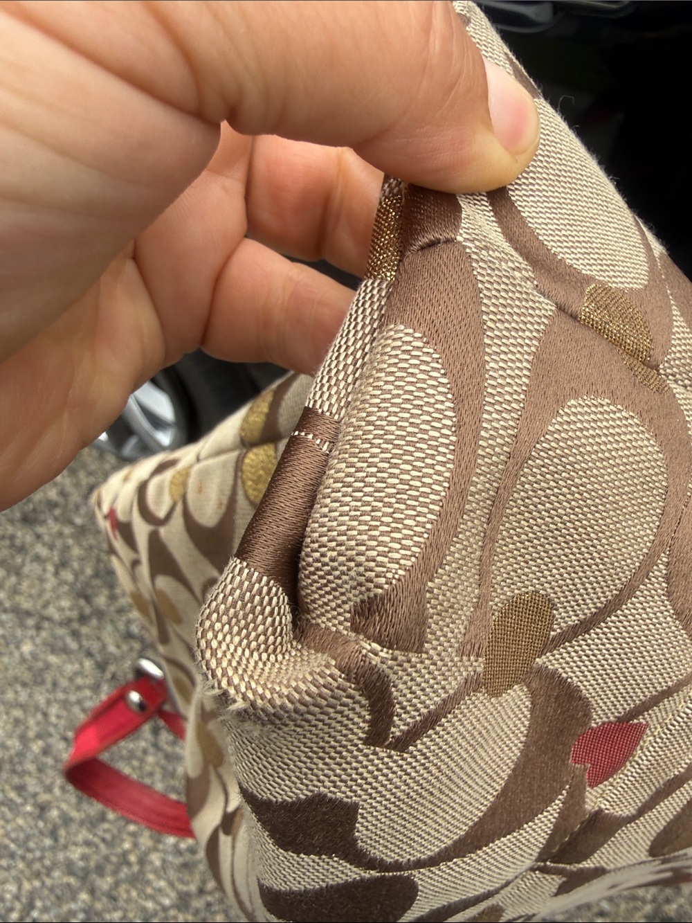🌺❤️Coach Poppy Glam Tote 16289 Hearts Gold Dot Signature Canvas Red Leather Y2K🤎 - Picture 14 of 15